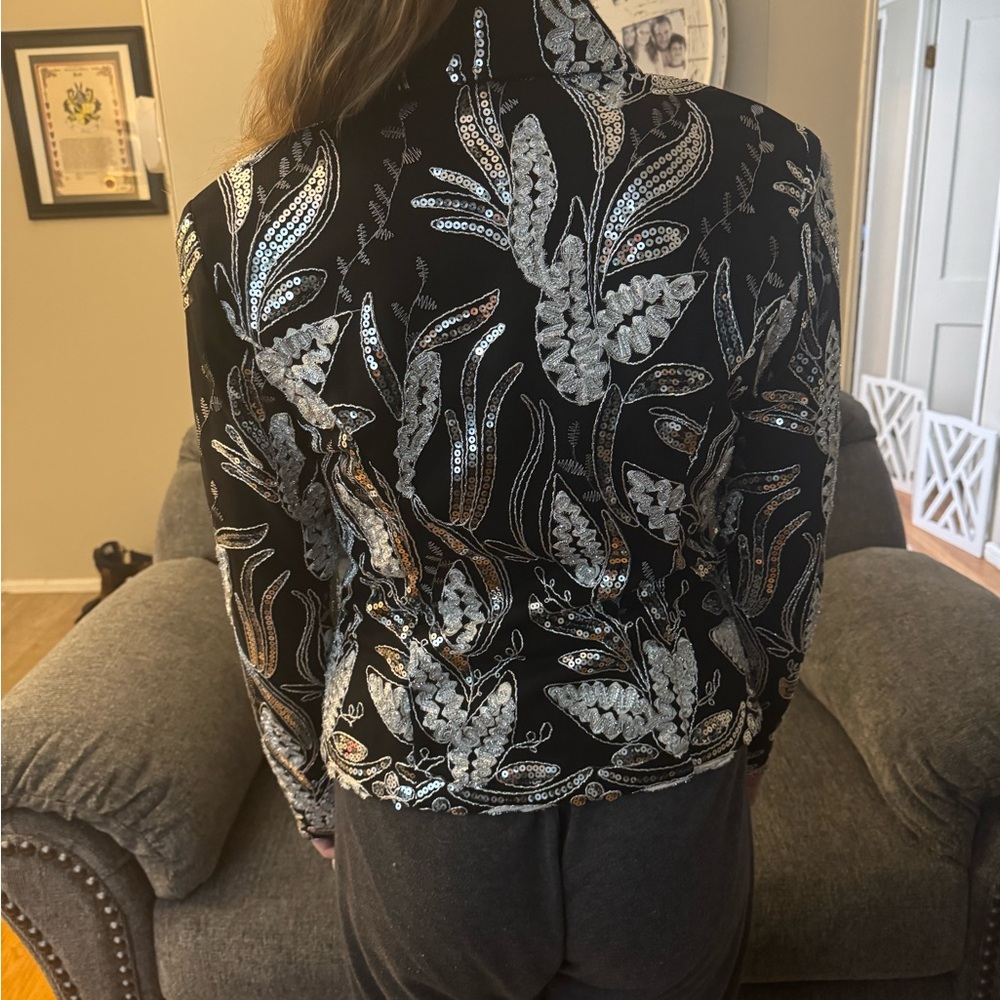 Elegant Black And Silver Leaf Pattern Women's Bla… - image 2